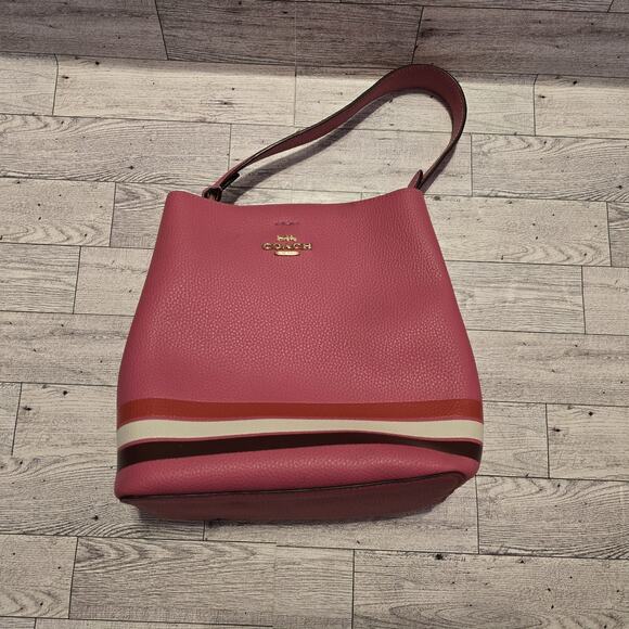 COACH Small Town Bucket Bag in Colorblock Stripe Pink White NO CROSSBODY STRAP - Picture 1 of 16